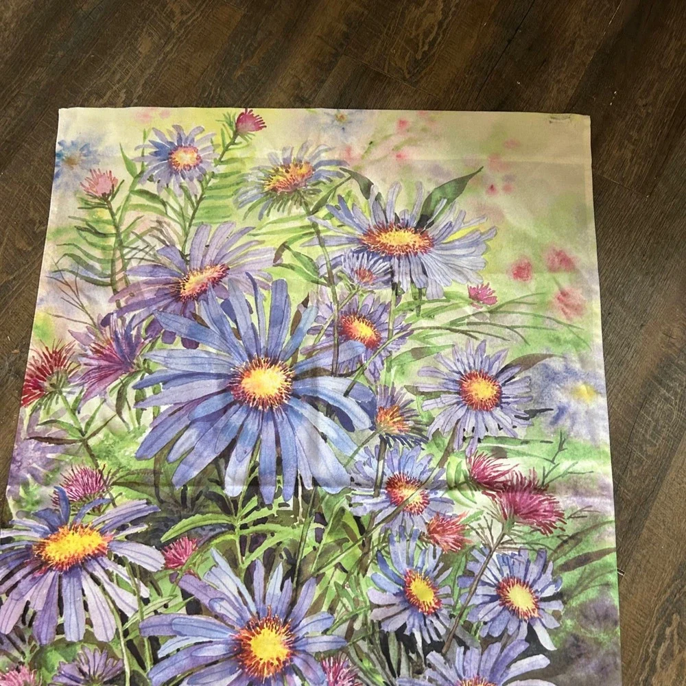 Kathleen‎ Parr McKenna Purple Aster Watercolor Floral Garden Flag Banner 28x39